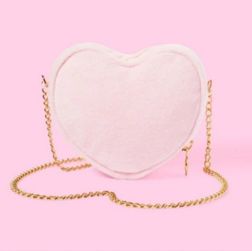 Stoney Clover Terrycloth Heart Crossbody Bag Purse Light Pink